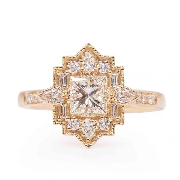 14K Yellow Gold Art Deco Diamond Engagement Ring Elgin's Fine Jewelry Baton Rouge, LA