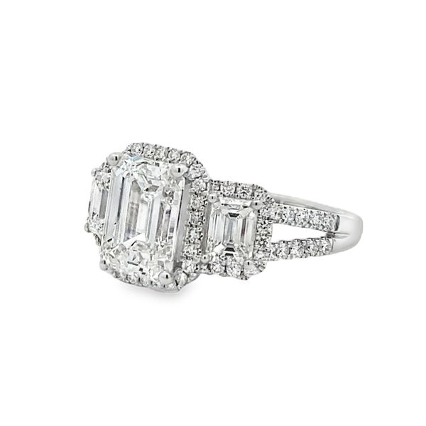 14kt White Gold Lab Grown Diamond Three Stone Halo Ring Image 2 Elgin's Fine Jewelry Baton Rouge, LA