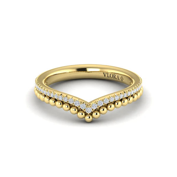 14k Yellow Gold Beaded Diamond Chevron Band Image 3 Elgin's Fine Jewelry Baton Rouge, LA