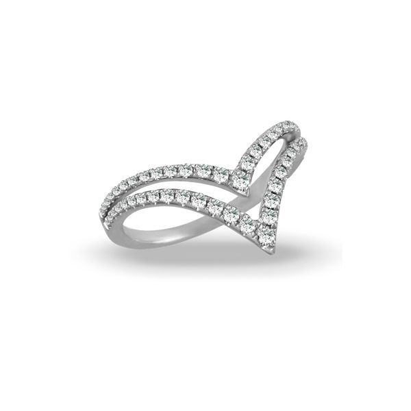 18K White Gold Round Diamond Chevron Ring Elgin's Fine Jewelry Baton Rouge, LA