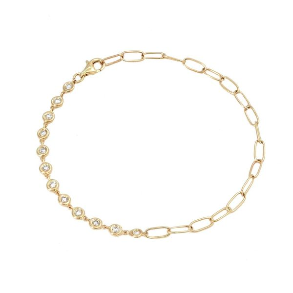 14K Yellow Gold Diamond and Paper Clip Link Bracelet Elgin's Fine Jewelry Baton Rouge, LA