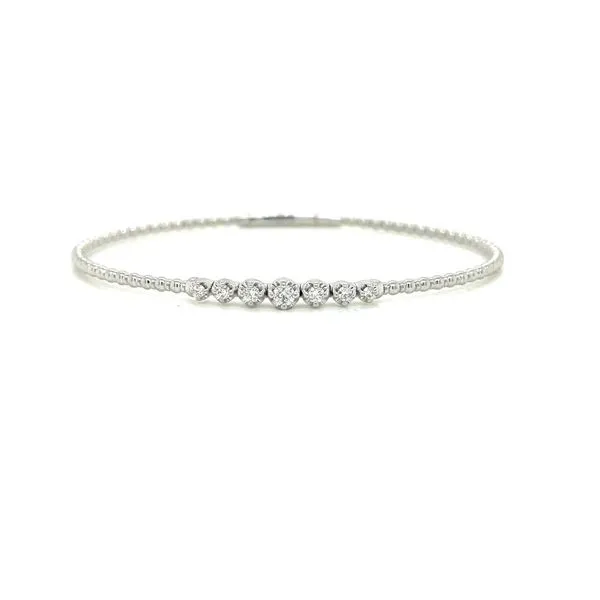 14K White Gold Round Diamond Flexible Bangle Bracelet Elgin's Fine Jewelry Baton Rouge, LA
