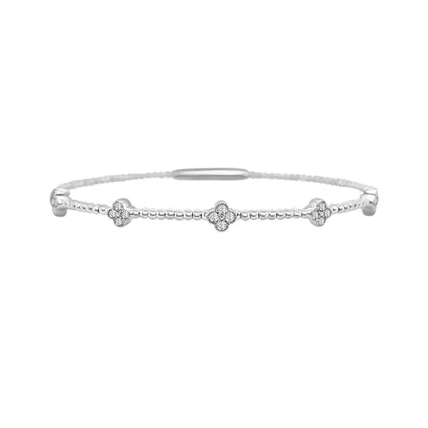 18K White Gold Quatrefoil Diamond Flexible Bangle Bracelet Elgin's Fine Jewelry Baton Rouge, LA