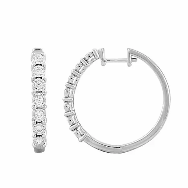 14K White Gold Diamond Hoop Earrings Elgin's Fine Jewelry Baton Rouge, LA