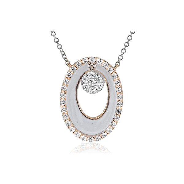 18K Rose Gold and White Enamel Diamond Necklace Elgin's Fine Jewelry Baton Rouge, LA