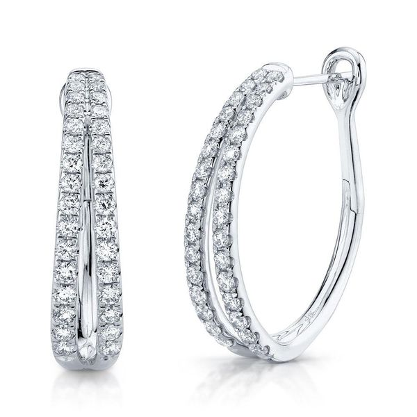 14K White Gold Diamond Hoop Earrings Elgin's Fine Jewelry Baton Rouge, LA