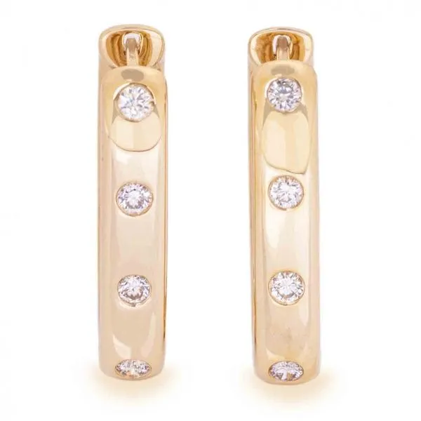 14K Yellow Gold Diamond Rectangular Hoop Earrings Image 2 Elgin's Fine Jewelry Baton Rouge, LA