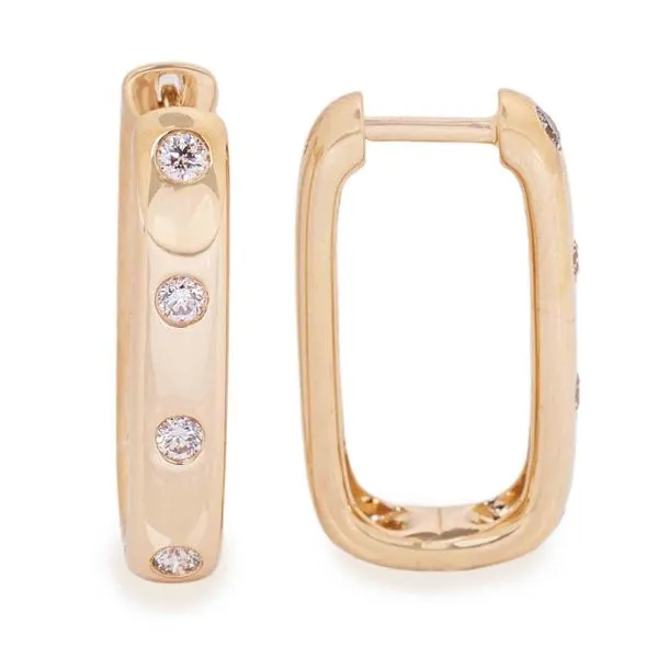 14K Yellow Gold Diamond Rectangular Hoop Earrings Elgin's Fine Jewelry Baton Rouge, LA