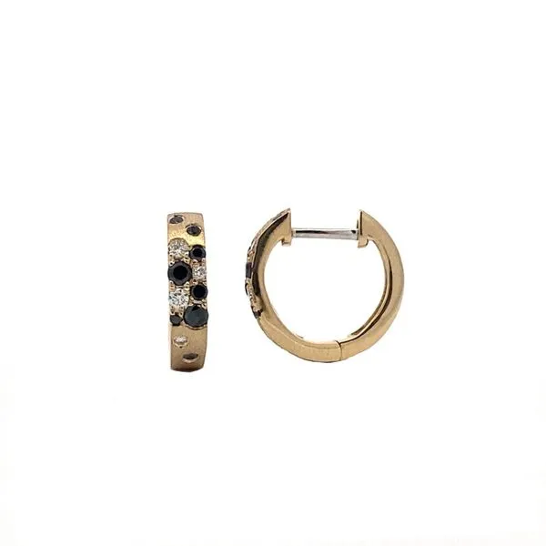 14K Yellow Gold Black & White Diamond Hoops Elgin's Fine Jewelry Baton Rouge, LA