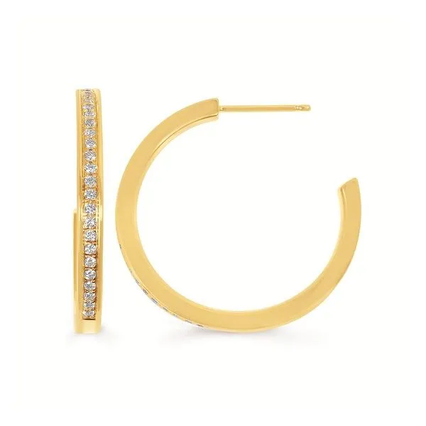 Yellow Gold Channel Set Diamond Hoops Elgin's Fine Jewelry Baton Rouge, LA