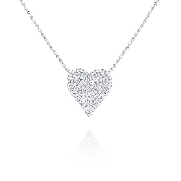 14K White Gold Pave Diamond Heart Necklace Elgin's Fine Jewelry Baton Rouge, LA