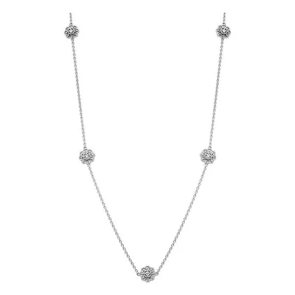 14K White Gold Diamond Flower Station Necklace Elgin's Fine Jewelry Baton Rouge, LA