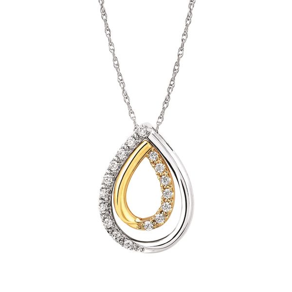 10K Two Tone Diamond Teardrop Necklace Image 2 Elgin's Fine Jewelry Baton Rouge, LA