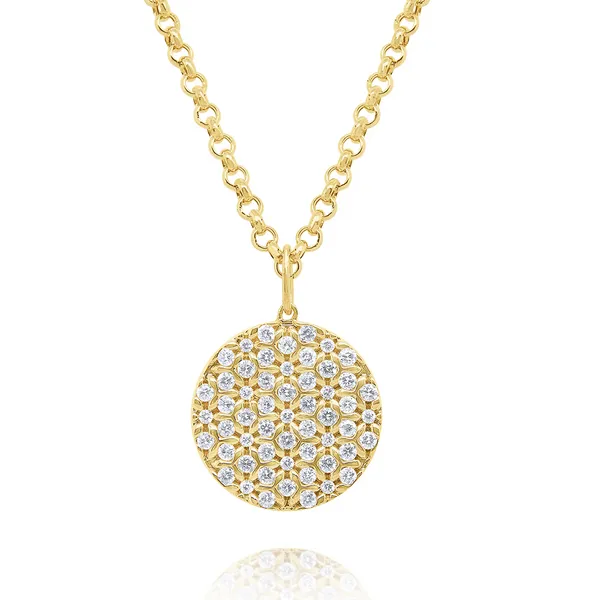 14K Gold and Diamond Modern Disc Necklace Elgin's Fine Jewelry Baton Rouge, LA