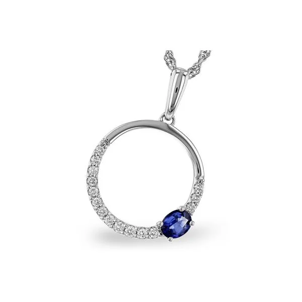 14K White Gold Sapphire and Diamond Circle Pendant Elgin's Fine Jewelry Baton Rouge, LA