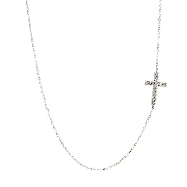 14k White Gold Diamond Sideways Cross Necklace Elgin's Fine Jewelry Baton Rouge, LA