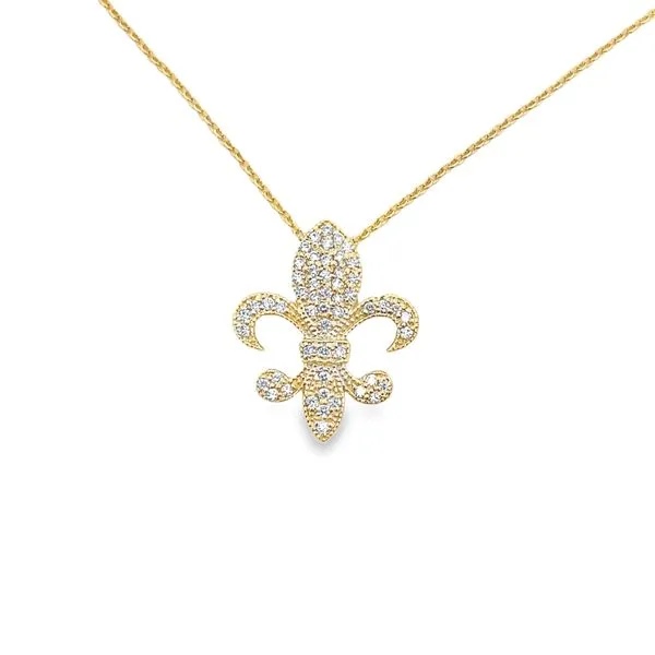 14kt Yellow Gold Diamond Fleur de Lis Pendant Elgin's Fine Jewelry Baton Rouge, LA