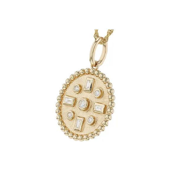 14K Yellow Gold Beaded Diamond Disc Pendant Image 2 Elgin's Fine Jewelry Baton Rouge, LA