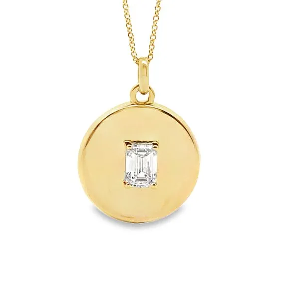 14K Lab Emerald Cut Diamond Disc Pendant Elgin's Fine Jewelry Baton Rouge, LA