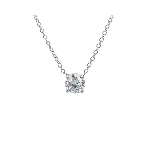 14K White Gold Lab Grown Round Diamond Solitaire Necklace Elgin's Fine Jewelry Baton Rouge, LA