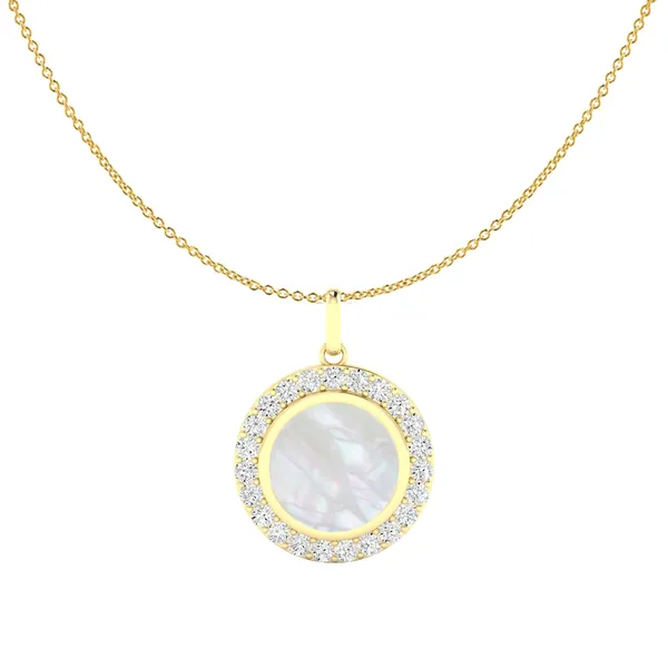 14K Yellow Gold Mother of Pearl Diamond Disc Pendant Elgin's Fine Jewelry Baton Rouge, LA