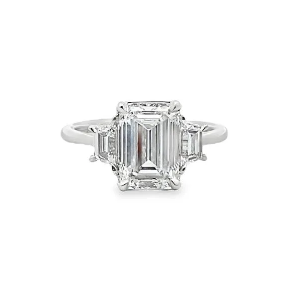 14K White Gold Emerald Cut Three Stone Engagement Ring Elgin's Fine Jewelry Baton Rouge, LA