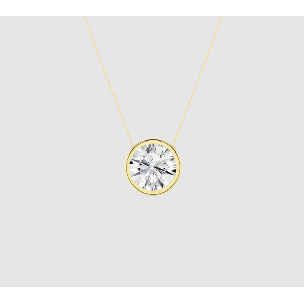 Yellow Gold Lab Grown Round Diamond Solitaire Necklace Elgin's Fine Jewelry Baton Rouge, LA