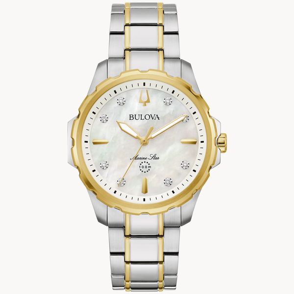 Ladies Stainless Steel and Gold Tone Bulova Marine Star Watch Elgin's Fine Jewelry Baton Rouge, LA