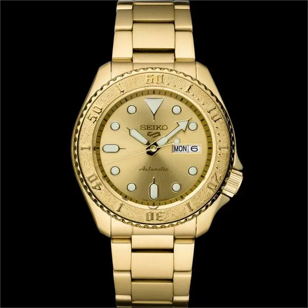 Men's Seiko 5 Sports Gold Tone Automatic Watch Elgin's Fine Jewelry Baton Rouge, LA