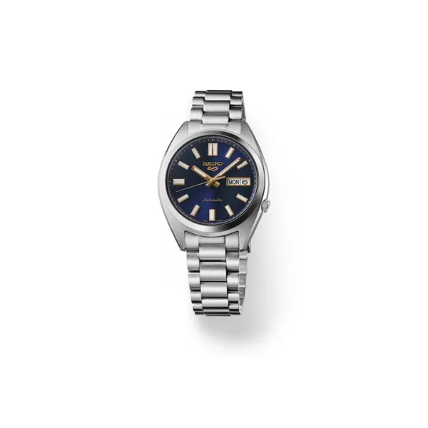 Mens Seiko 5 Sport SS Automatic 37.4mm Watch with Blue Dial Elgin's Fine Jewelry Baton Rouge, LA