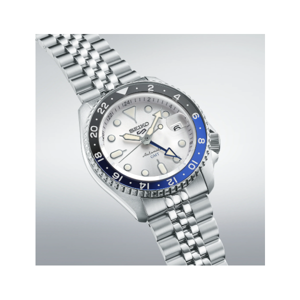 Mens Seiko 5 Sports SS Automatic GMT Watch Silver Dial Image 4 Elgin's Fine Jewelry Baton Rouge, LA