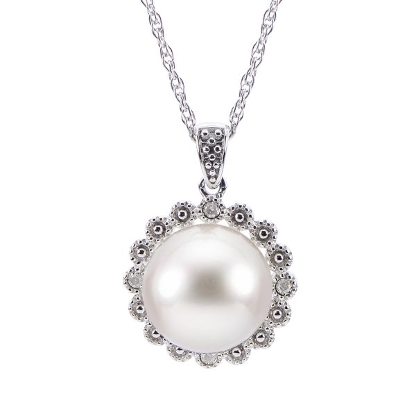 Ladies Sterling Silver Pearl and Diamond Pendant Elgin's Fine Jewelry Baton Rouge, LA