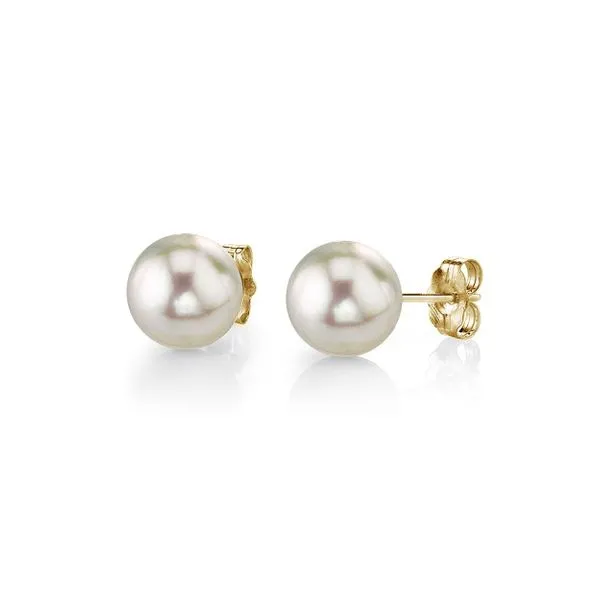 14K Yellow Gold 7.5 x 8 mm Pearl Stud Earrings Elgin's Fine Jewelry Baton Rouge, LA
