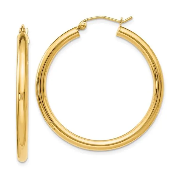 Leslie's 14K Yellow Gold 3 x 36 mm Hoop Earrings Elgin's Fine Jewelry Baton Rouge, LA