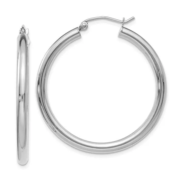 Leslie's 14K White Gold 3 x 36 mm Hoop Earrings Elgin's Fine Jewelry Baton Rouge, LA