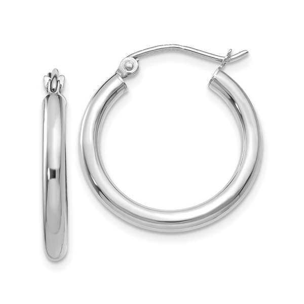 Leslie's 14k White Gold Polished 2.5mm Lightweight Tube Hoop Earrings Elgin's Fine Jewelry Baton Rouge, LA
