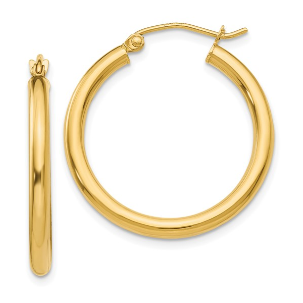 Leslie's 14k Yellow Gold Polished 2.5mm Lightweight Tube Hoop Earrings Elgin's Fine Jewelry Baton Rouge, LA