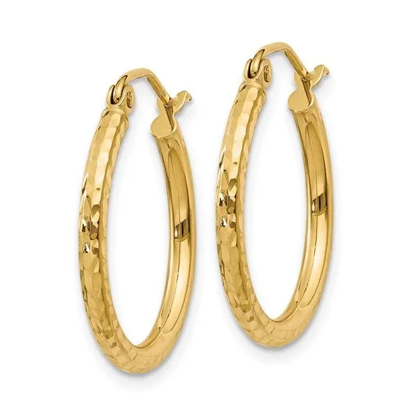 14K Yellow Gold 2mm Hoop Earrings Image 2 Elgin's Fine Jewelry Baton Rouge, LA