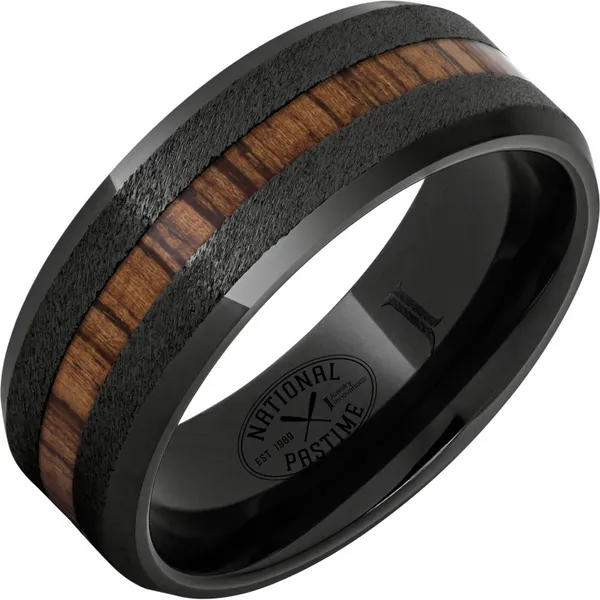 Gents 8 mm Black Ceramic Wedding Band with Hickory Inlay Elgin's Fine Jewelry Baton Rouge, LA
