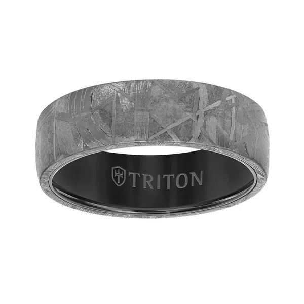 Triton Flat Edge Meteorite Top Contemporary Wedding Band Image 2 Elgin's Fine Jewelry Baton Rouge, LA