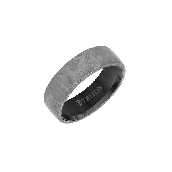 Triton Flat Edge Meteorite Top Contemporary Wedding Band Image 3 Elgin's Fine Jewelry Baton Rouge, LA