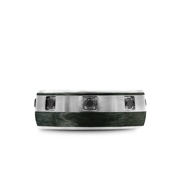 Bleu Royale 14K White Gold Black Diamond and Forged Carbon Fiber Wedding Band Image 3 Elgin's Fine Jewelry Baton Rouge, LA