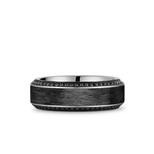 Bleu Royale 14K White Gold Forged Carbon Fiber Black Diamond Wedding Band Image 3 Elgin's Fine Jewelry Baton Rouge, LA