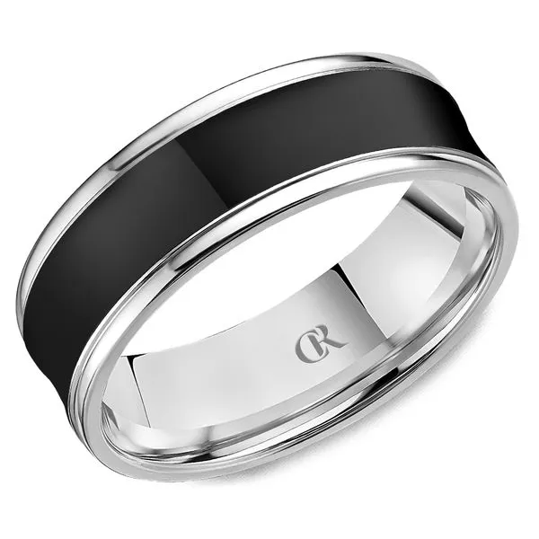 Mens CR Collection White Gold & Black Enamel 7mm Wedding Band Elgin's Fine Jewelry Baton Rouge, LA