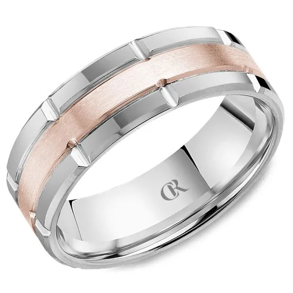 Mens CR Collection White & Rose Gold 7mm Wedding Band Elgin's Fine Jewelry Baton Rouge, LA