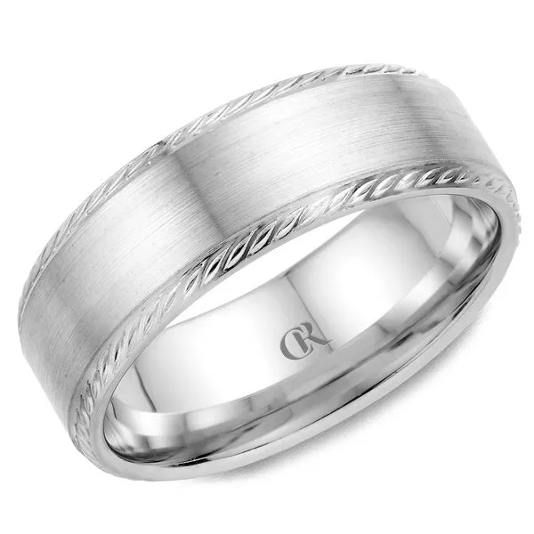 Mens CR Collection White Gold Sandpaper 7mm Wedding Band Elgin's Fine Jewelry Baton Rouge, LA