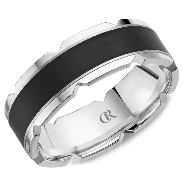 Mens CR Collection White Gold & Black Enamel 7mm Wedding Band Elgin's Fine Jewelry Baton Rouge, LA