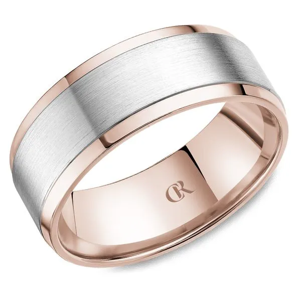 Mens CR Collection White & Rose Gold 8mm Wedding Band Elgin's Fine Jewelry Baton Rouge, LA