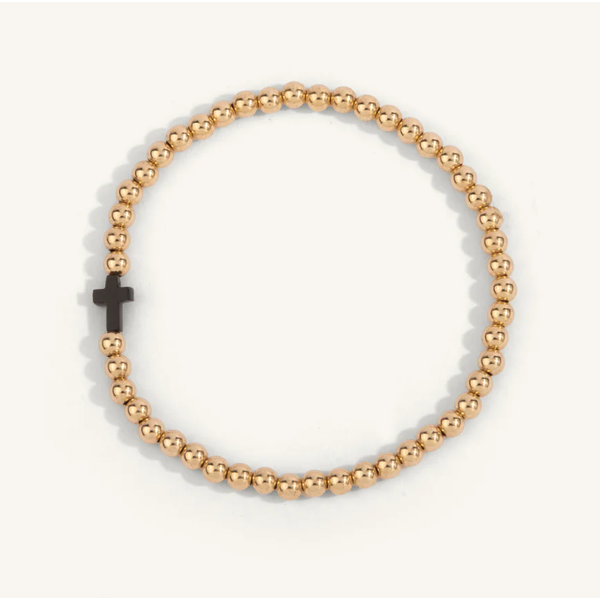 14kt Gold Filled w Black Onyx Cross Shine Bright Remix 4mm Bead Bracelet 7
