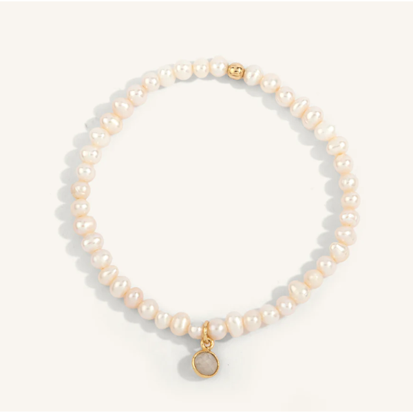 Pearl with Gold Plated Moonstone Bezel Charm Shine Bright Remix Bead Bracelet Elgin's Fine Jewelry Baton Rouge, LA